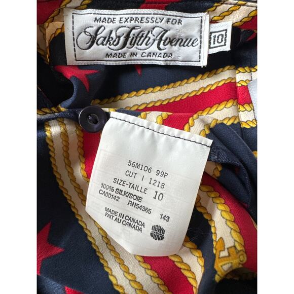 Vintage Saks Fifth Ave Silk NAUTICAL Patriotic Peter Nygard top size 10 - Picture 4 of 11